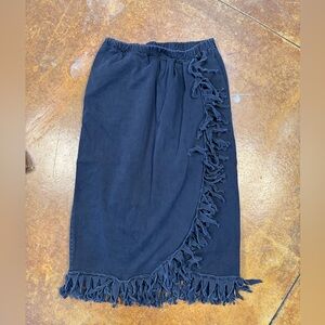 Vintage fringe Alfredo’s Wife pull on faux wrap midi skirt black med w/pocketz